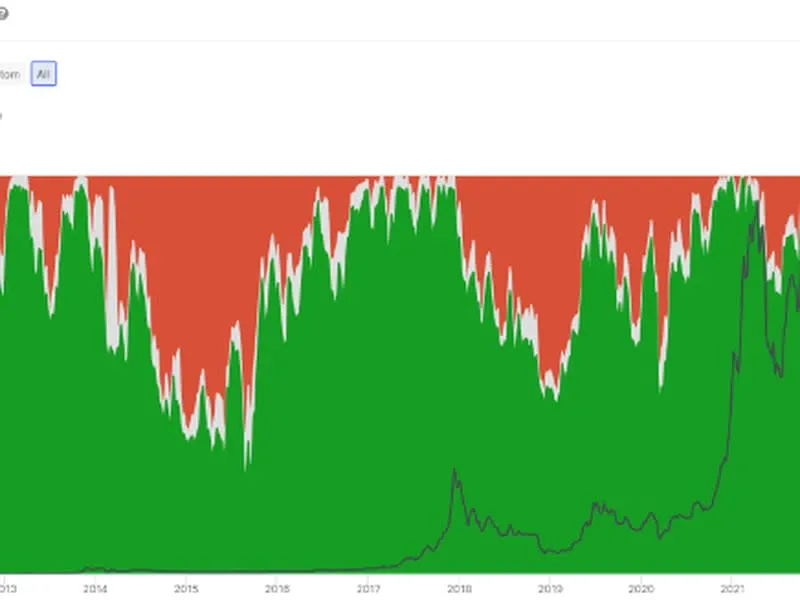 Bitcoin-Rally lässt mehr als 97% der Adressen mit Profit zurück, zeigen Blockchain-Daten.